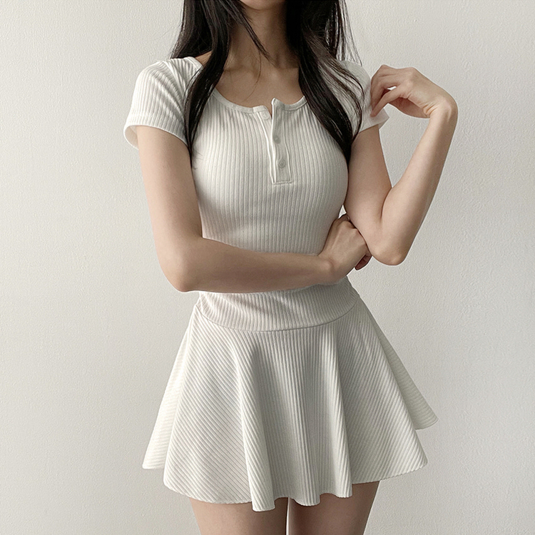 フレアスリムミニヘンリーネックワンピース IVORY