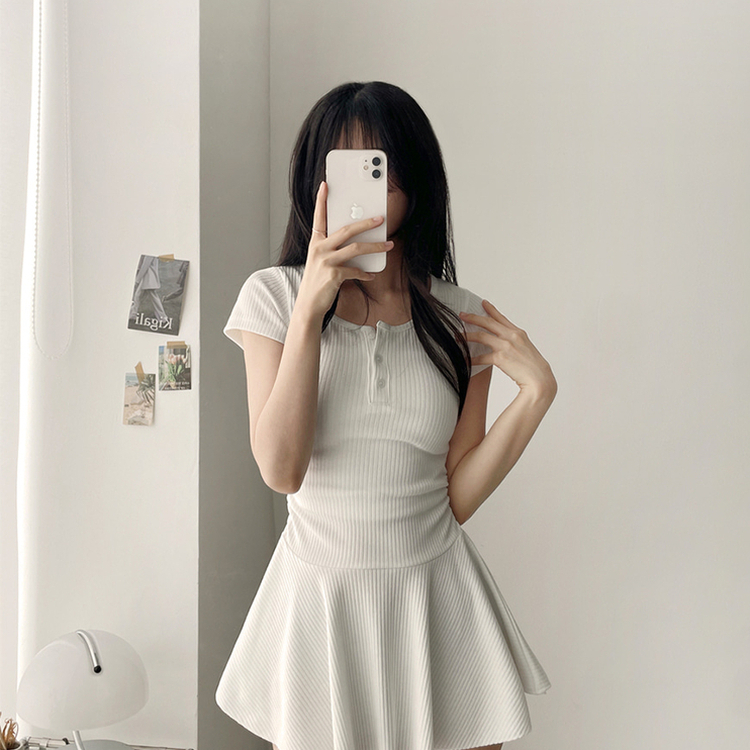 フレアスリムミニヘンリーネックワンピース IVORY