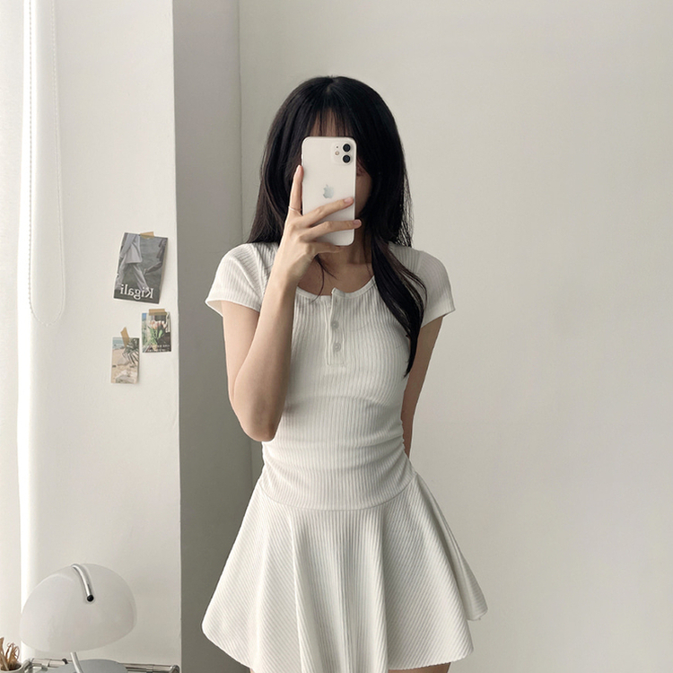 フレアスリムミニヘンリーネックワンピース IVORY