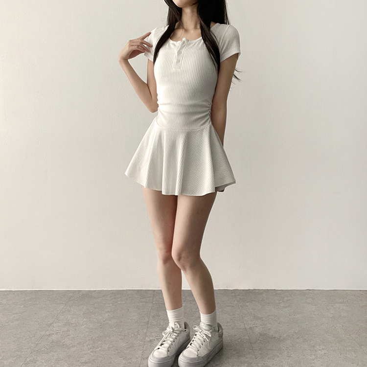 フレアスリムミニヘンリーネックワンピース IVORY