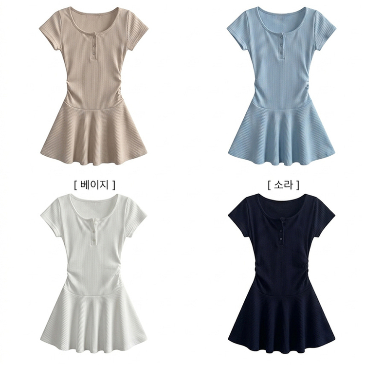 フレアスリムミニヘンリーネックワンピース