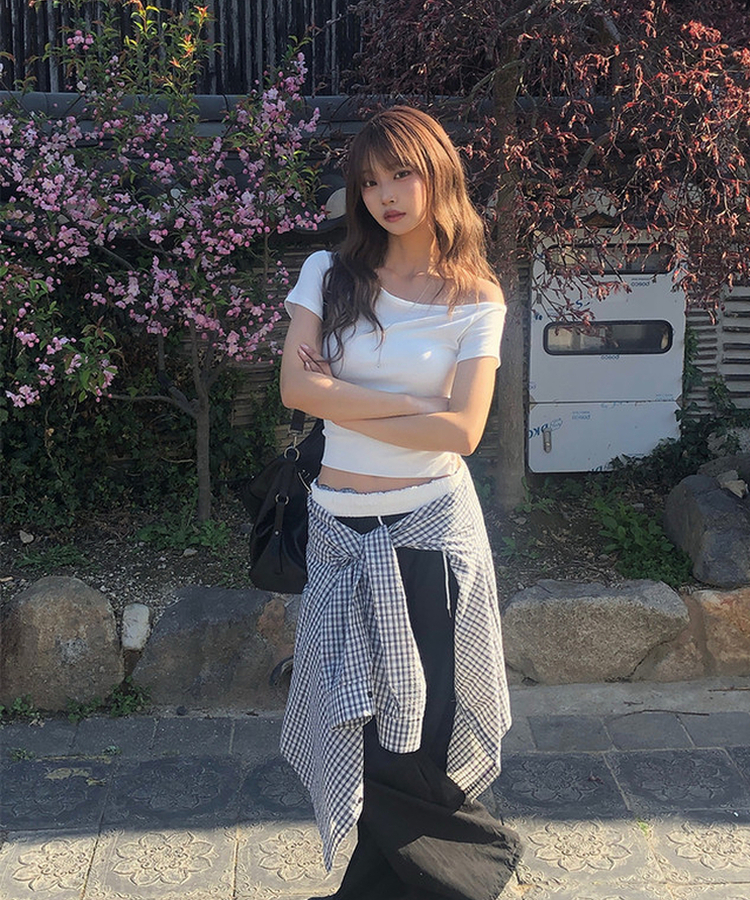 スリムワンショルダー半袖Tシャツ IVORY