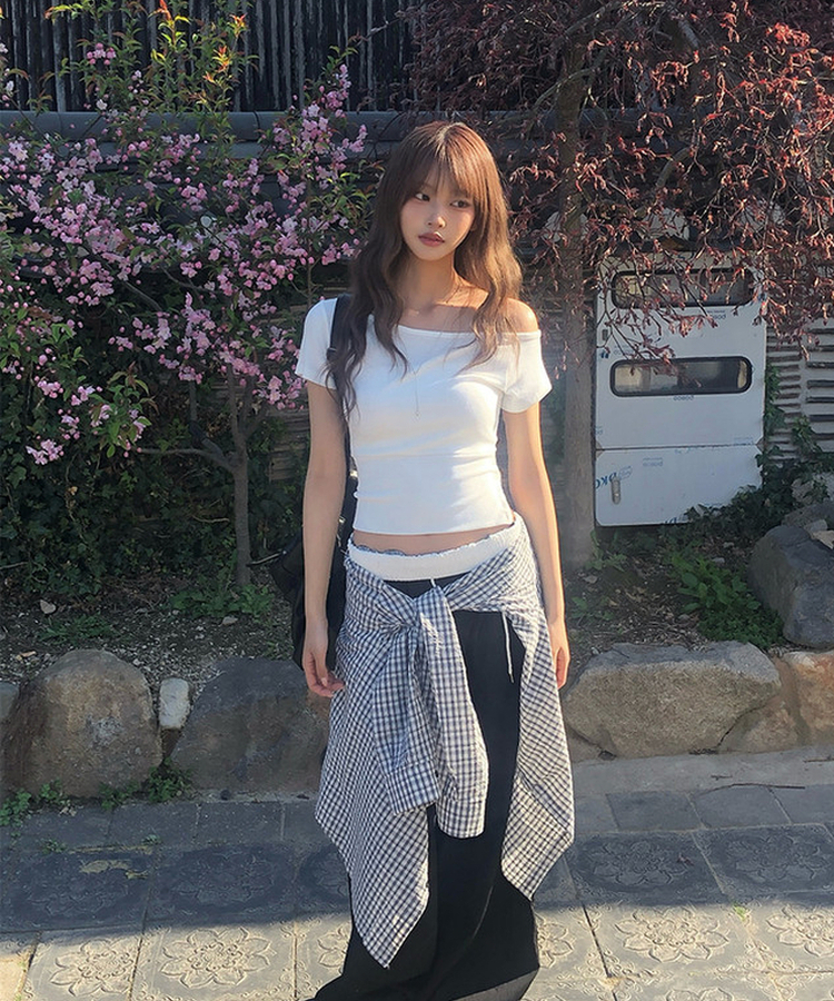 スリムワンショルダー半袖Tシャツ IVORY