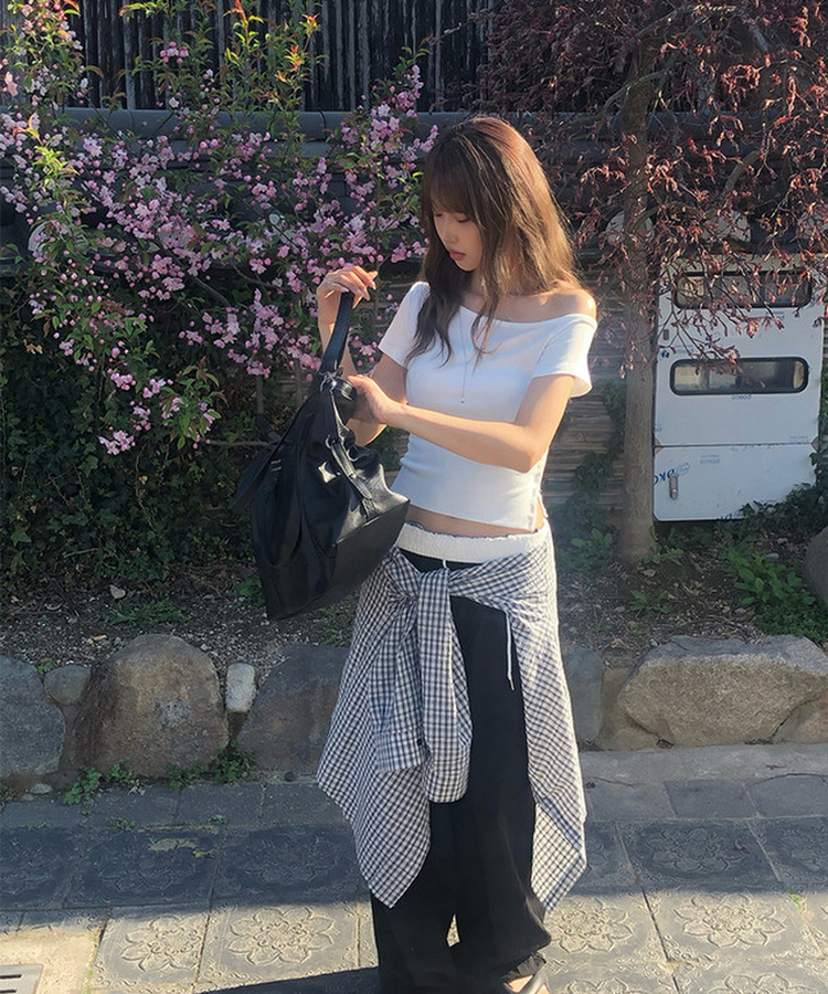 スリムワンショルダー半袖Tシャツ IVORY