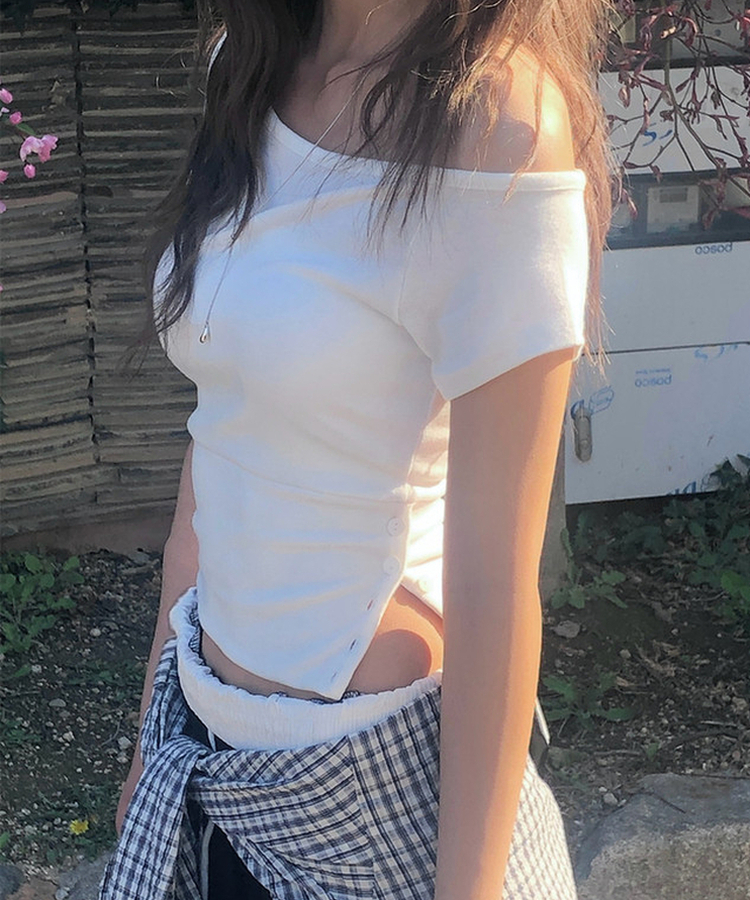 スリムワンショルダー半袖Tシャツ IVORY
