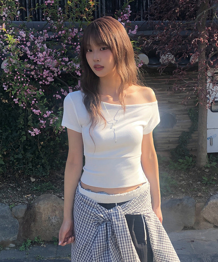 スリムワンショルダー半袖Tシャツ IVORY