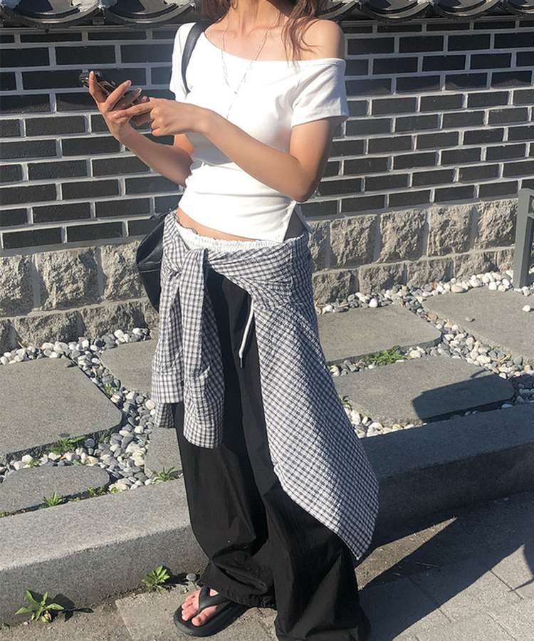 スリムワンショルダー半袖Tシャツ IVORY