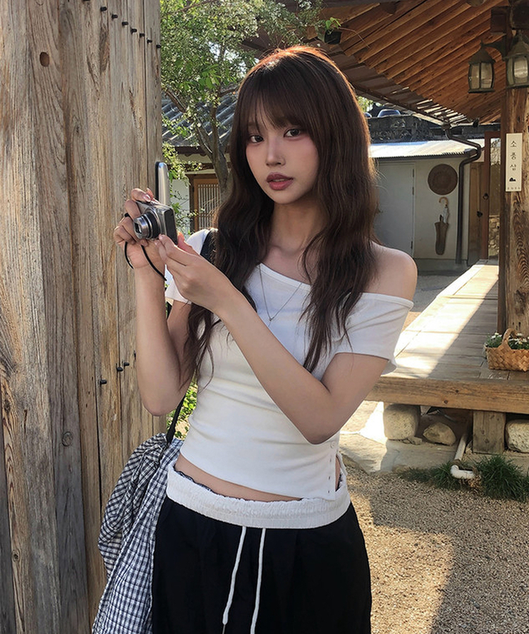 スリムワンショルダー半袖Tシャツ IVORY