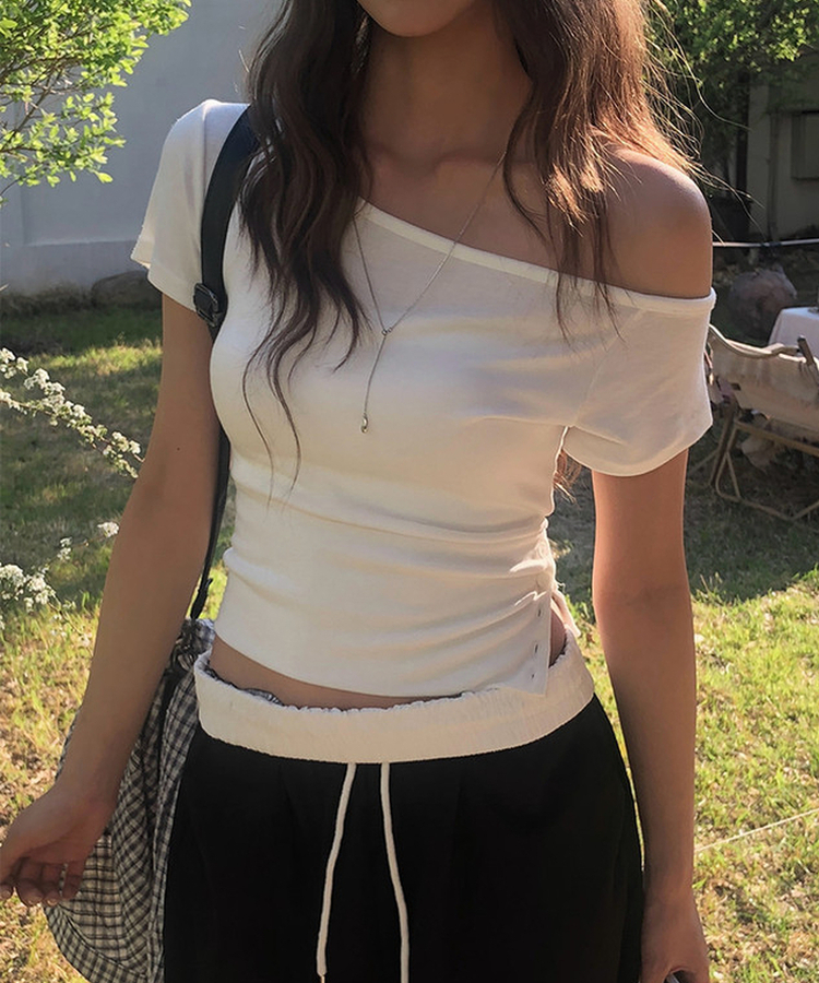 スリムワンショルダー半袖Tシャツ IVORY