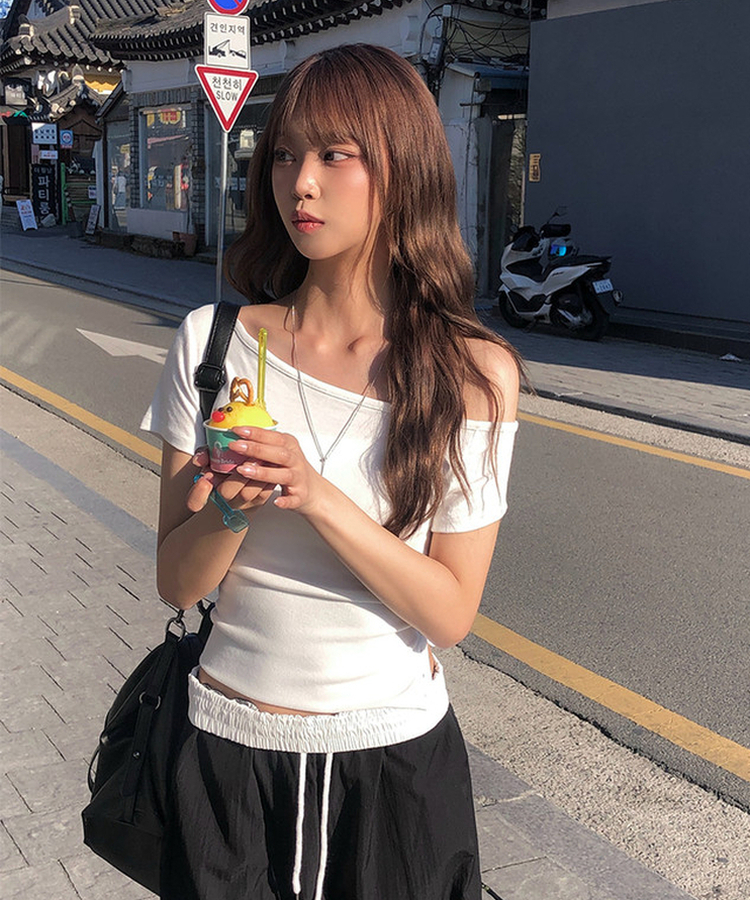 スリムワンショルダー半袖Tシャツ IVORY