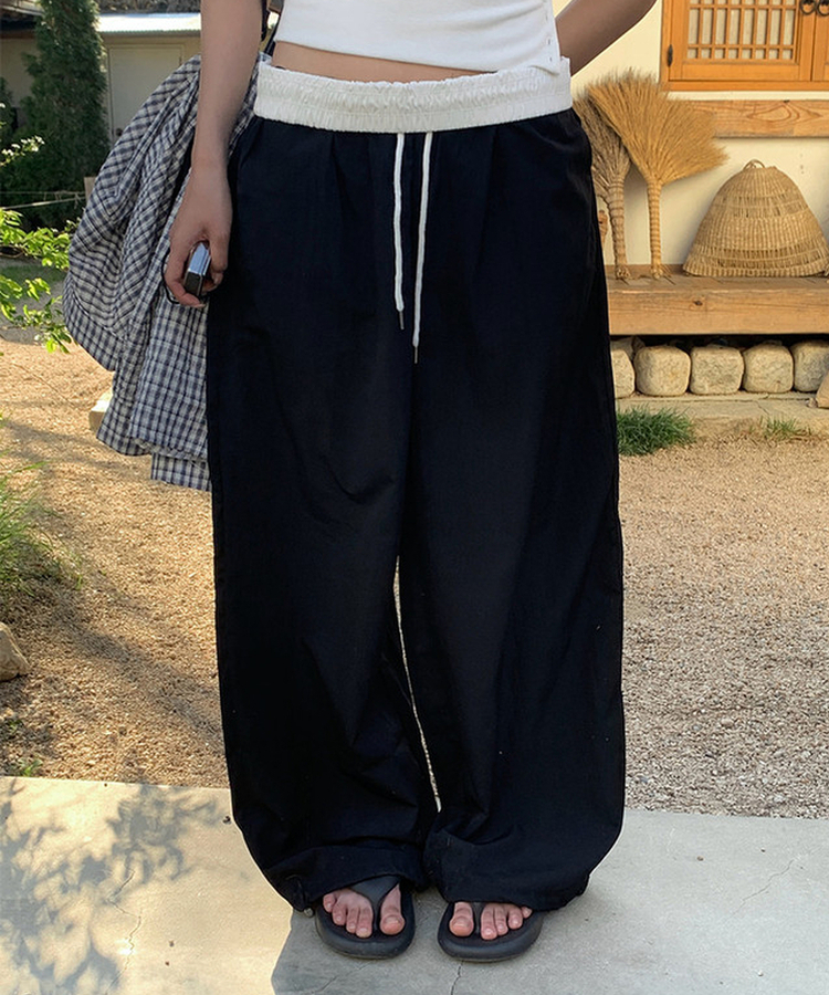 カジュアルバイカラーワイドパンツ BLACK