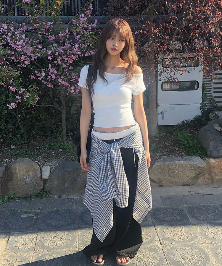 カジュアルバイカラーワイドパンツ BLACK