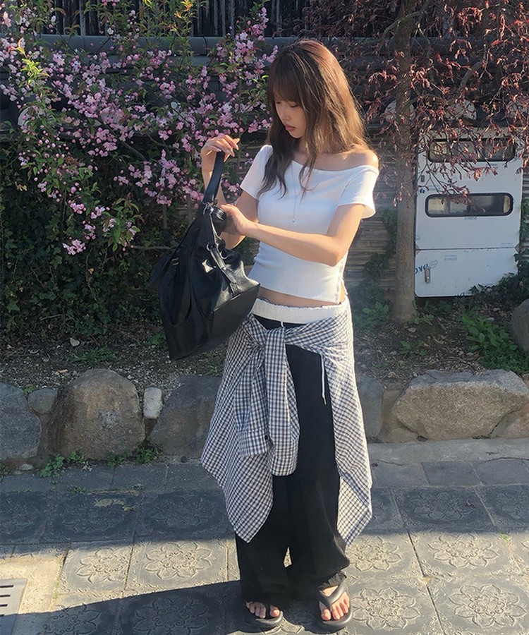 カジュアルバイカラーワイドパンツ BLACK