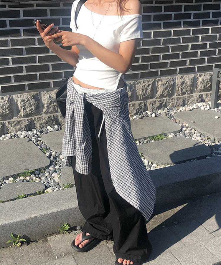 カジュアルバイカラーワイドパンツ BLACK