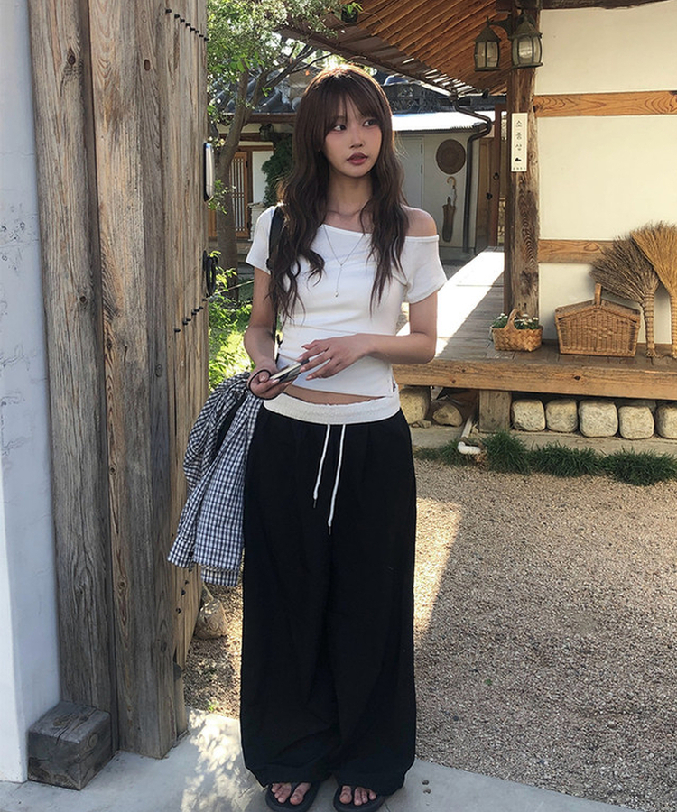 カジュアルバイカラーワイドパンツ BLACK