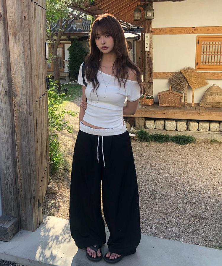 カジュアルバイカラーワイドパンツ BLACK