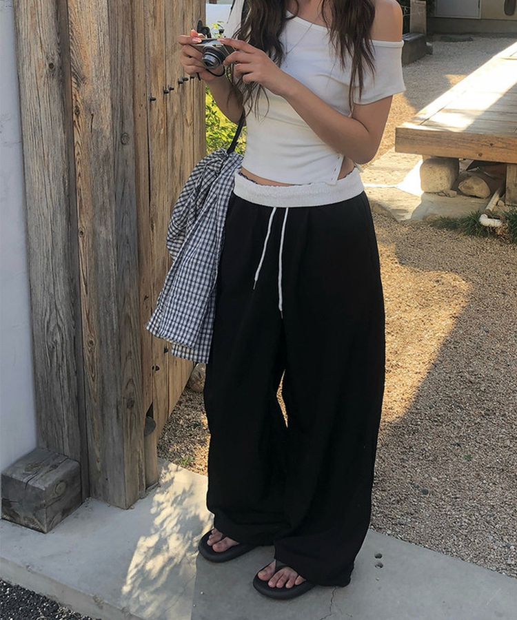 カジュアルバイカラーワイドパンツ BLACK