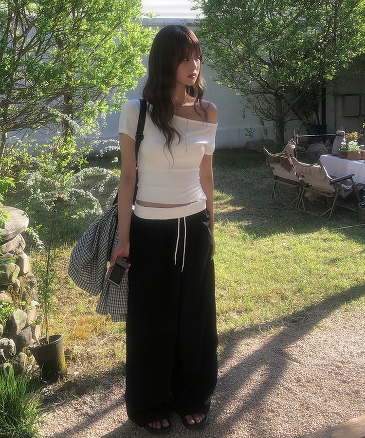 カジュアルバイカラーワイドパンツ BLACK