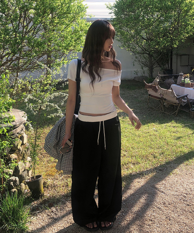 カジュアルバイカラーワイドパンツ BLACK