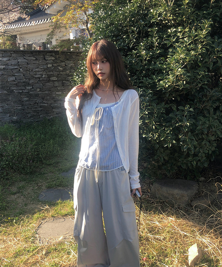 シースルーリブカーディガン IVORY