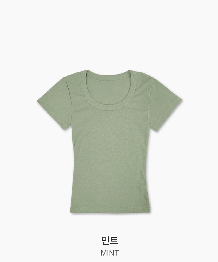 Uネックスリム半袖Tシャツ(6color)