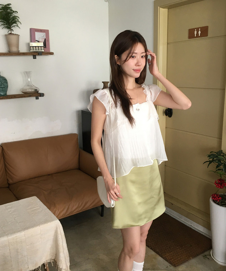 サテンミニフレアスカート OLIVE