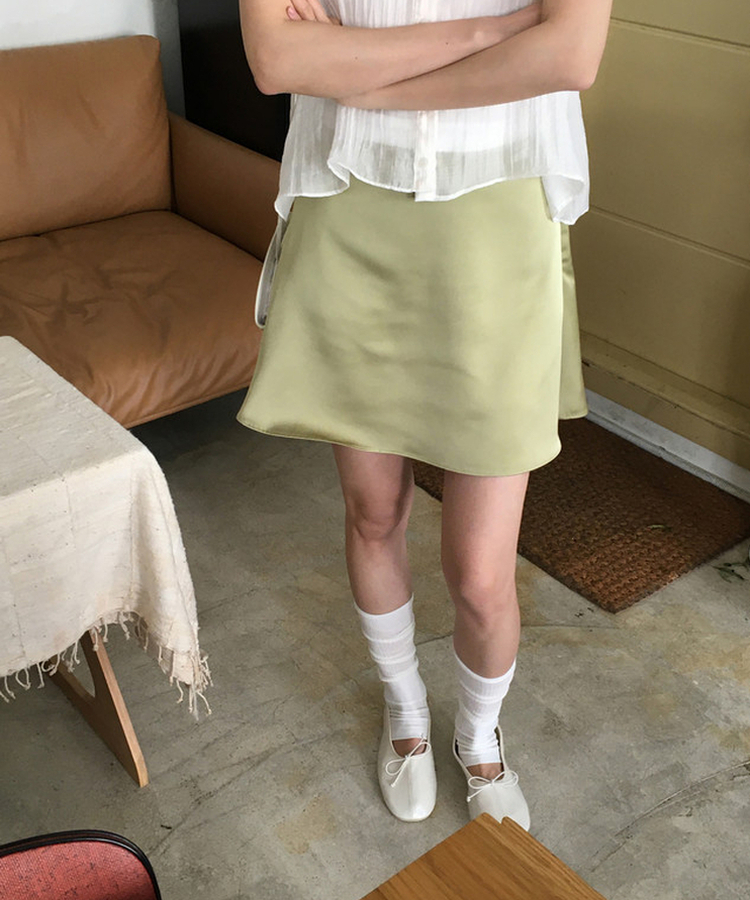 サテンミニフレアスカート OLIVE