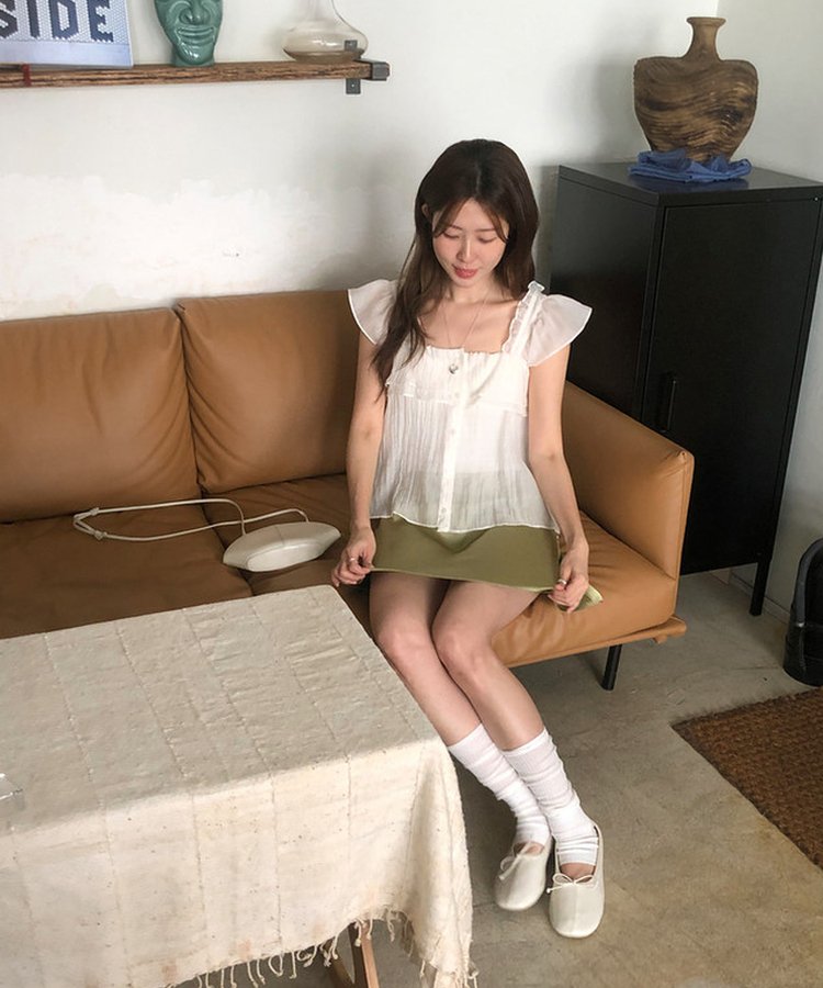 サテンミニフレアスカート OLIVE