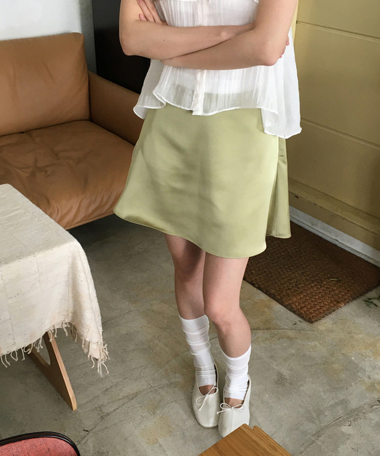 サテンミニフレアスカート OLIVE