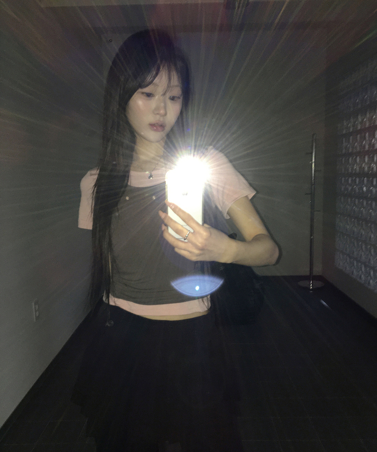 【SET】アイレットレイヤードホルターキャミソール＋半袖トップス PINK