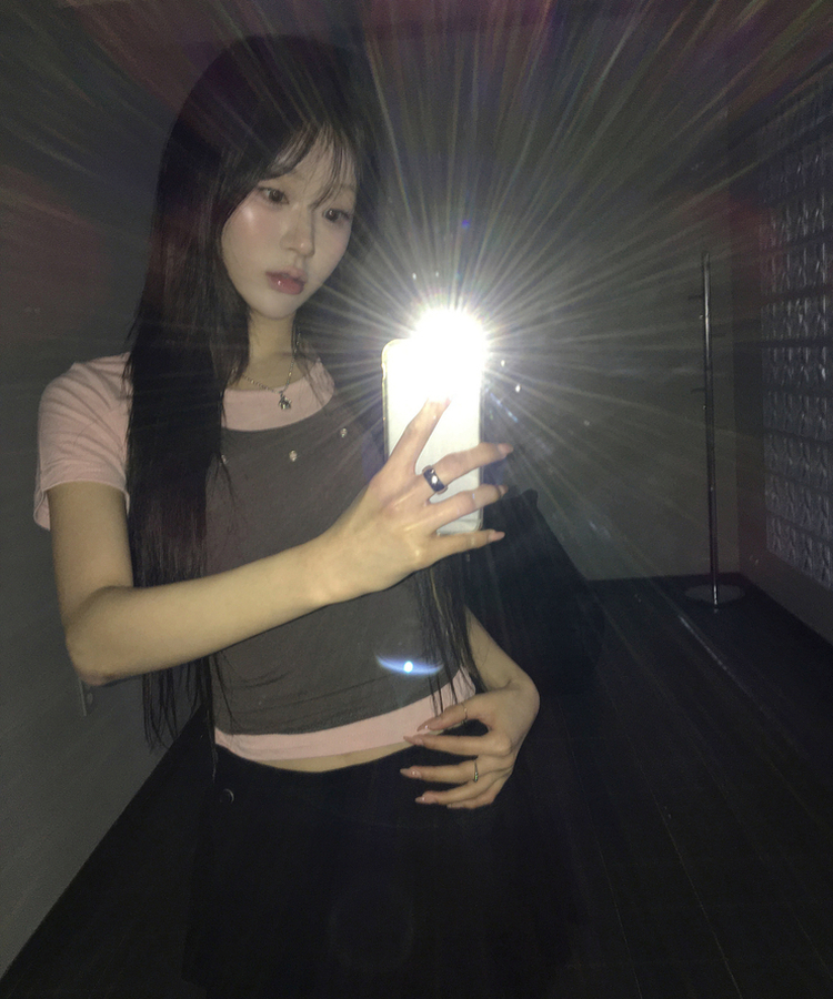 【SET】アイレットレイヤードホルターキャミソール＋半袖トップス PINK