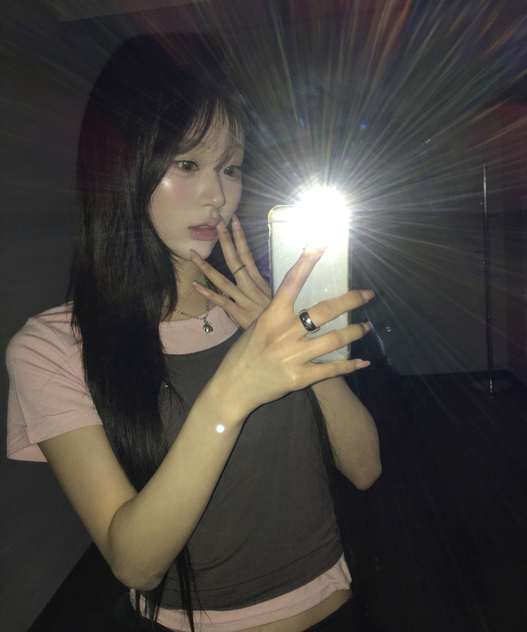 【SET】アイレットレイヤードホルターキャミソール＋半袖トップス PINK