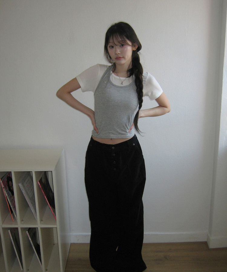 【SET】アイレットレイヤードホルターキャミソール＋半袖トップス IVORY