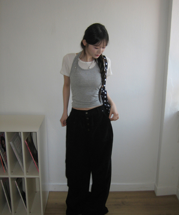 【SET】アイレットレイヤードホルターキャミソール＋半袖トップス IVORY