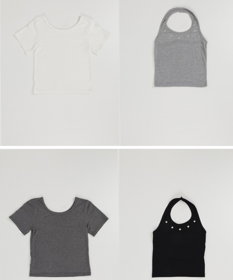 【SET】アイレットレイヤードホルターキャミソール＋半袖トップス