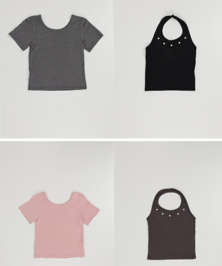 【SET】アイレットレイヤードホルターキャミソール＋半袖トップス