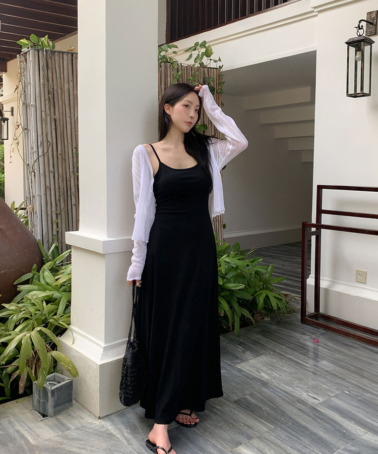 【カップ付き】キャミソールロングスリムワンピース BLACK