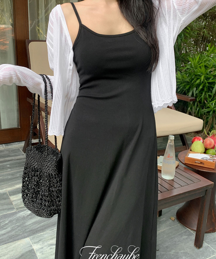 【カップ付き】キャミソールロングスリムワンピース BLACK