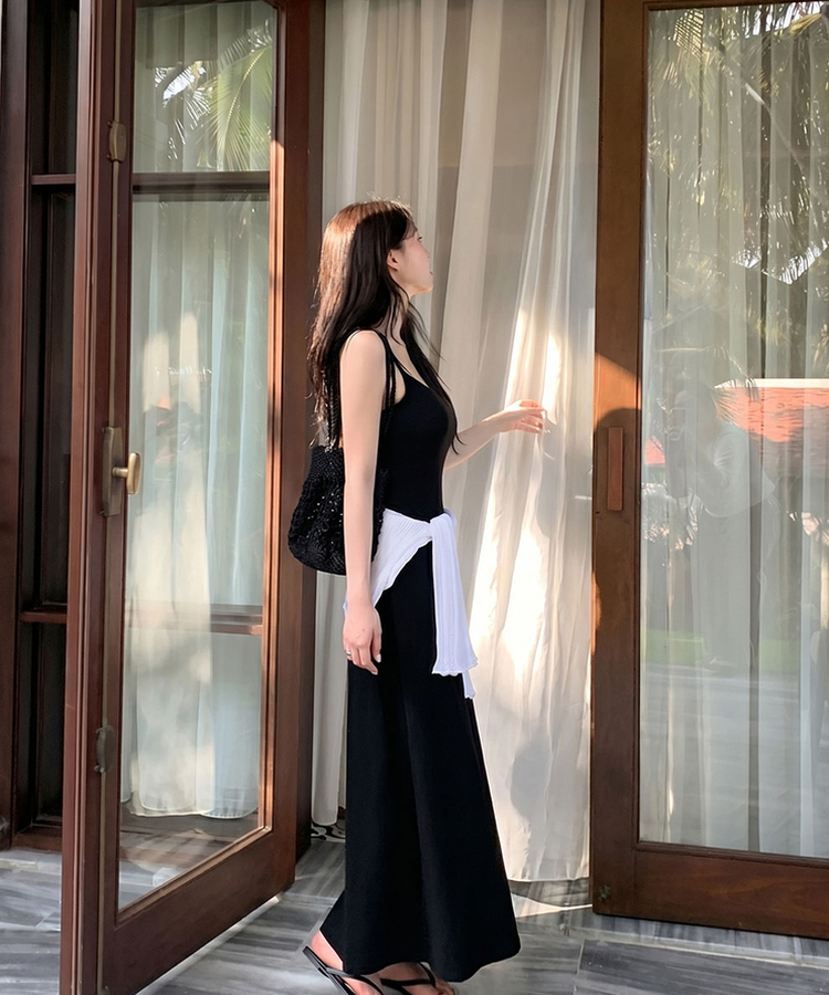 【カップ付き】キャミソールロングスリムワンピース BLACK