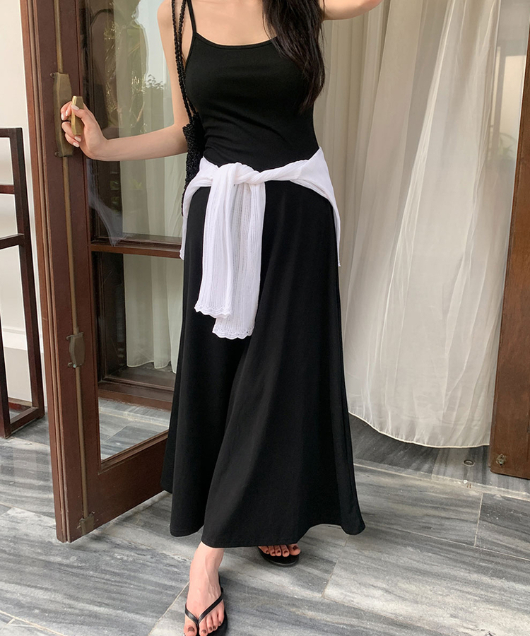 【カップ付き】キャミソールロングスリムワンピース BLACK