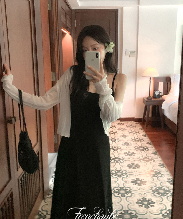 【カップ付き】キャミソールロングスリムワンピース BLACK