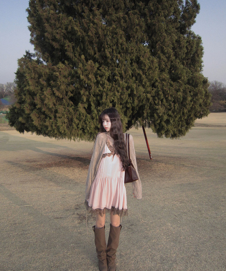 レーススリップフレアワンピース PINK