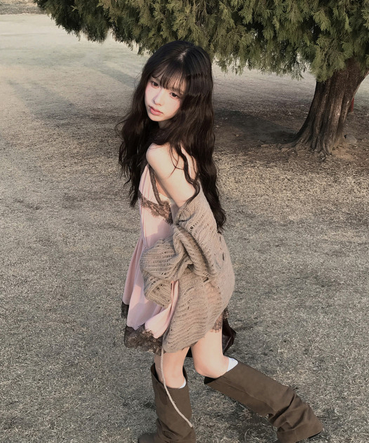 レーススリップフレアワンピース PINK