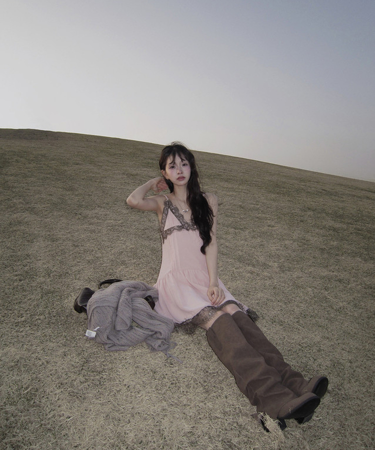 レーススリップフレアワンピース PINK