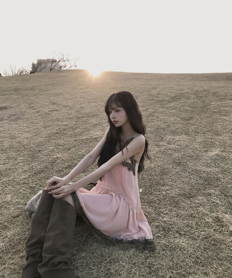 レーススリップフレアワンピース PINK