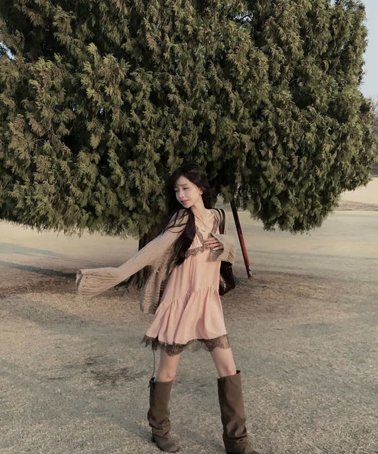 レーススリップフレアワンピース PINK