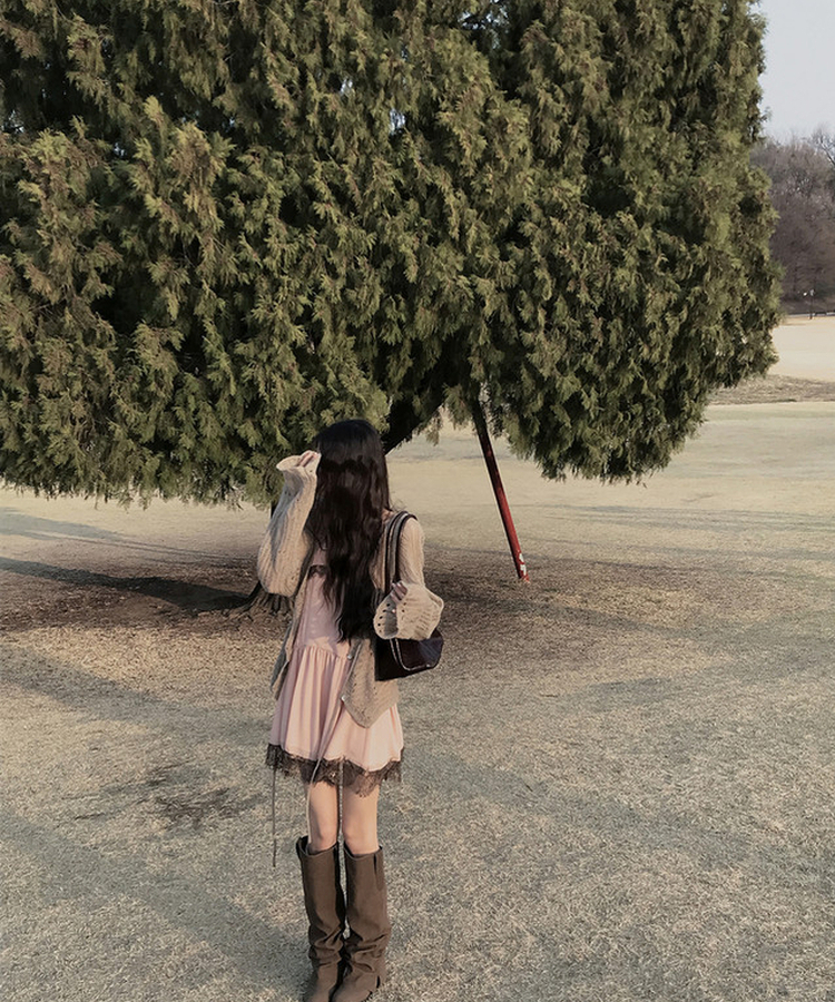 レーススリップフレアワンピース PINK