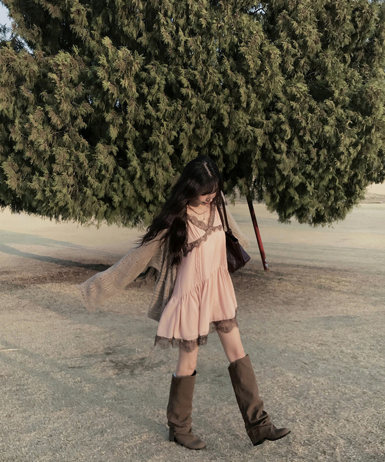 レーススリップフレアワンピース PINK