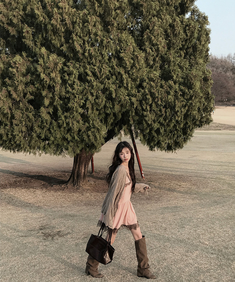 レーススリップフレアワンピース PINK