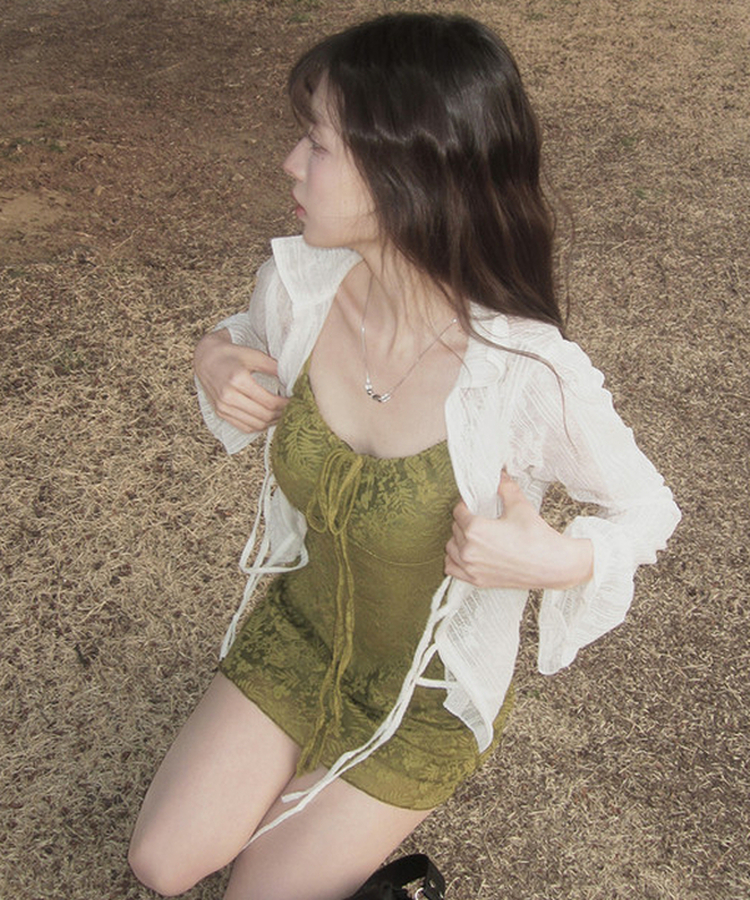 フラワーストラップシースルーブラウス IVORY